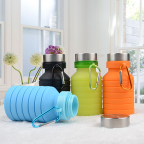 Retractable Silicone Bottle Folding Water Bottle Portable Outdoor Travel Drinking Cup with Carabiner Collapsible Cup