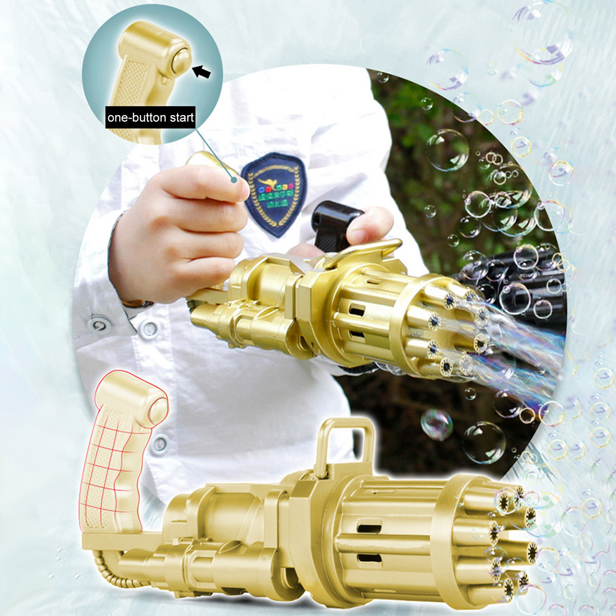 Kids Automatic Gatling Bubble Gun Toys Summer Soap Water Bubble Machine 2-in-1