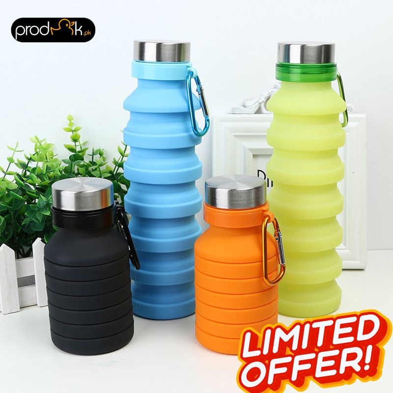 Retractable Silicone Bottle Folding Water Bottle Portable Outdoor Travel Drinking Cup with Carabiner Collapsible Cup