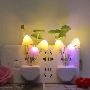 LED Sensor Mushroon Night Light, Lotus Leaves Plug, 7 Color Changing Mushroom Wall Lamps, Room Decoration RGB Novlty Night Lamp